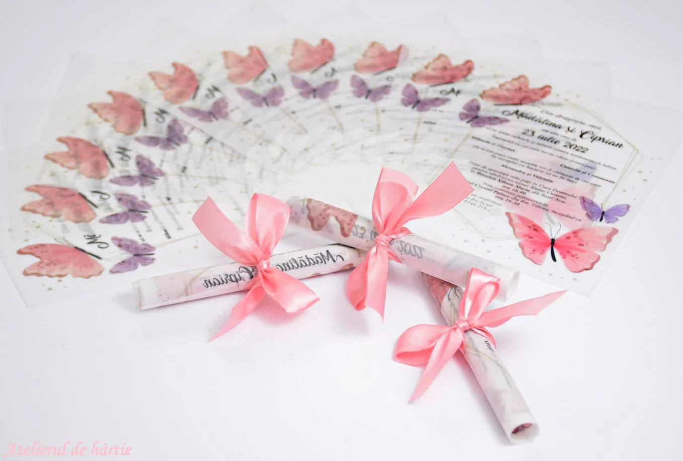 Invitație Nunta handmade pe hârtie de calc cu fundita Model - N1