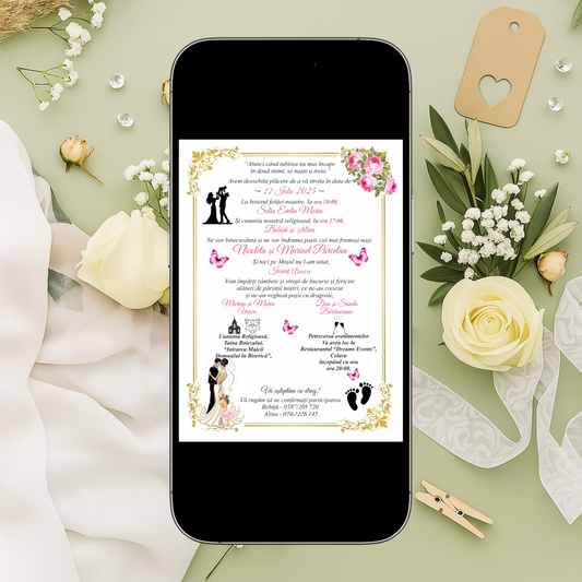 Invitație Digitală Nuntă și Botez - Model ID11