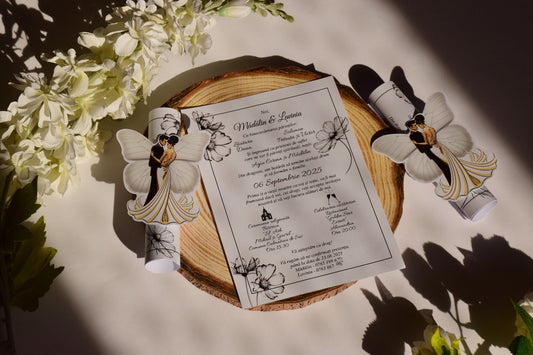 Invitație de Nuntă handmade personalizata cu Fluture Elegant - Model N122