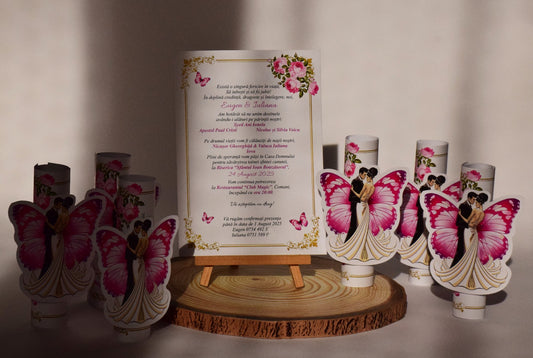 Invitație de Nuntă handmade personalizata cu Fluture Elegant - Model N120