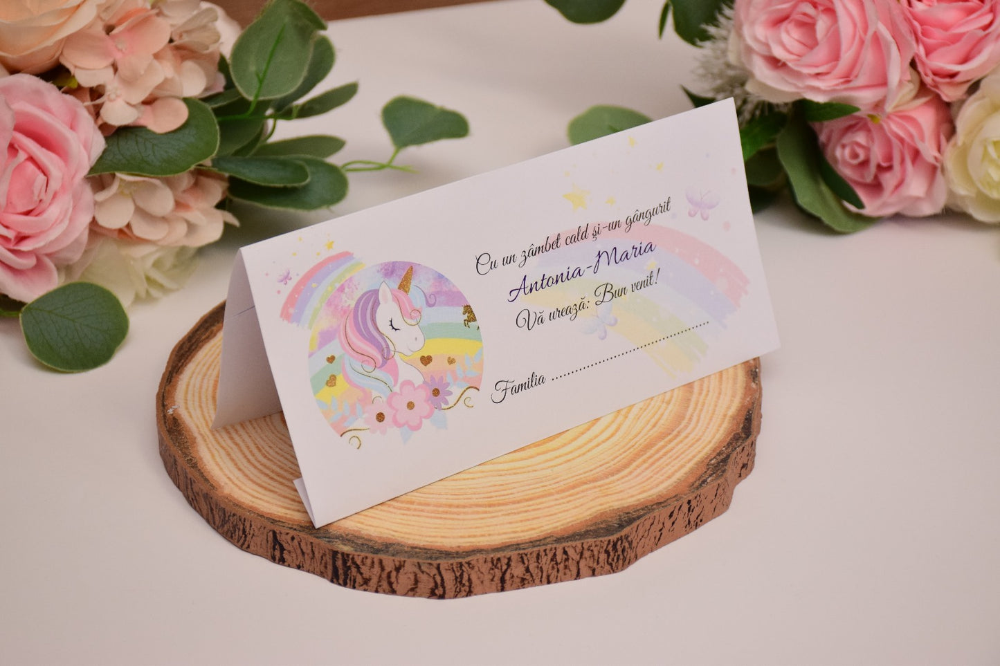 Invitație Botez personalizată - Tema Unicorn- Model B142