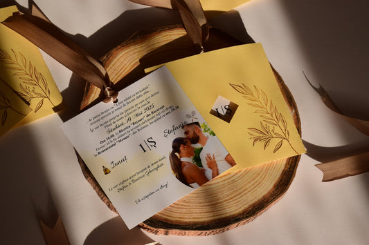 Invitație Nunta cu plic personalizat și fundița - Model N126