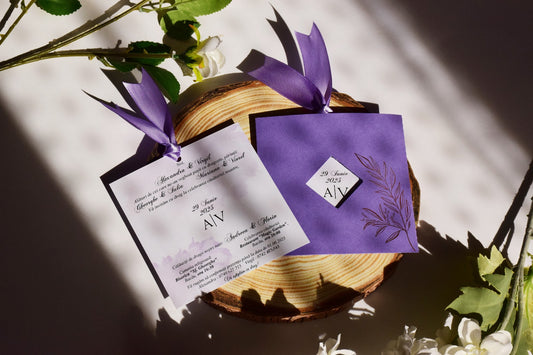Invitație Nunta cu plic personalizat și fundița - Model N148
