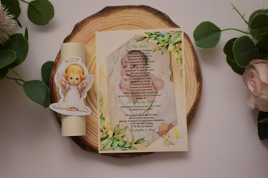 Invitație Botez rulata tema Îngeraș - Model B93
