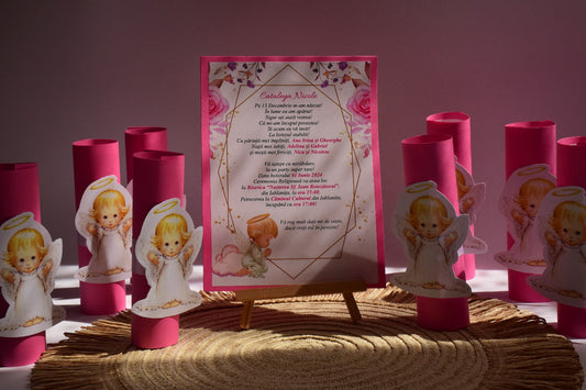 Invitație Botez rulata tema Îngeraș - Model B92