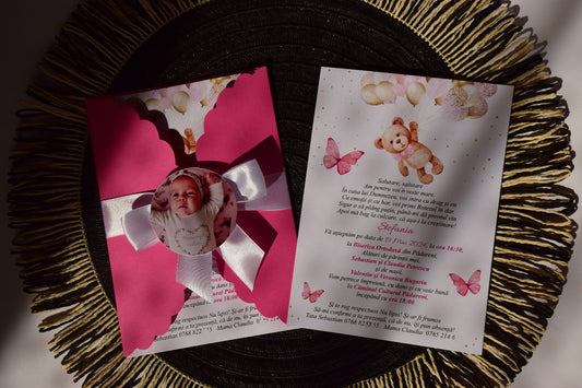 Invitatie Botez cu Plic si Fundita, tema Ursuleț - Model B119