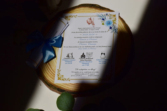 Invitație Nunta si Botez rulata cu Fundiță - NB55