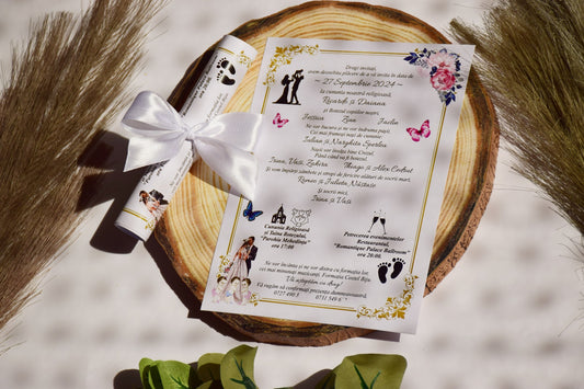 Invitație Nunta si Botez rulata cu Fundiță - NB52