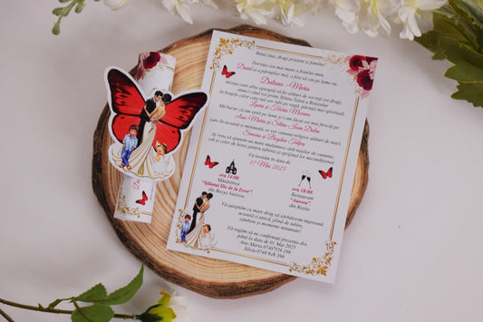 Invitație Nunta si Botez rulata cu Fluture - NB32