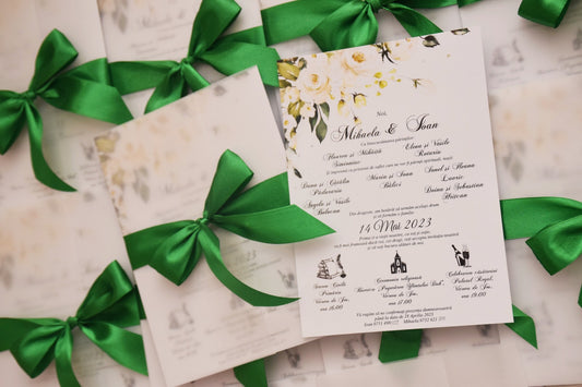 Invitatie Nunta cu plic de calc si fundita - Model N39