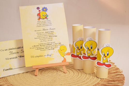Invitație Botez Rulata tema Tweety - Model B76