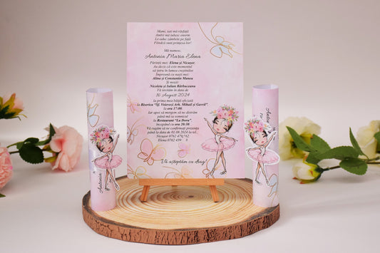 Invitație Botez Rulata tema Balerina  - Model B70