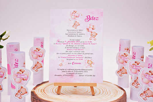 Invitație Botez Rulata tema Ursuleț  - Model B71