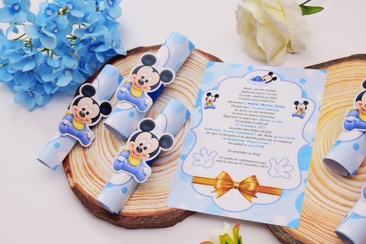 Invitație Botez Rulata tema Mickey - Model B75