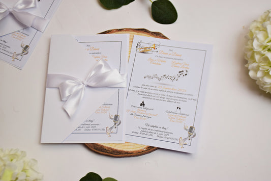 Invitație de Nuntă cu Semi-Plic și Fundiță Elegantă - N191