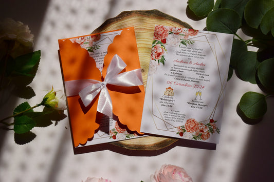Invitație Nunta handmade cu plic negru si fundita - N209