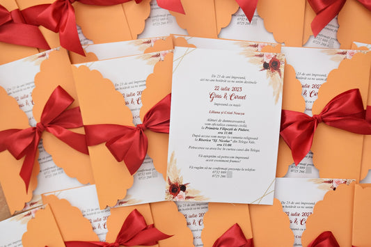 Invitație Nunta handmade cu plic si fundita - N208