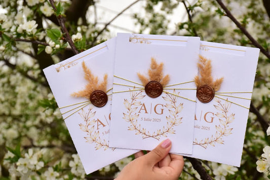 Invitație Nuntă Sigiliu de Ceară & Floare Naturală N210
