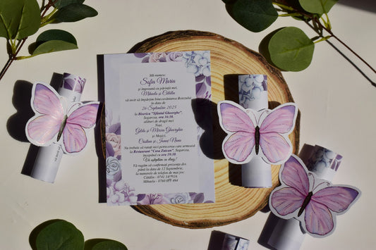 Invitație Botez Rulata - tema fluture B155