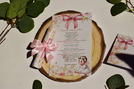 Invitație Botez Rulata cu Fundiță B153