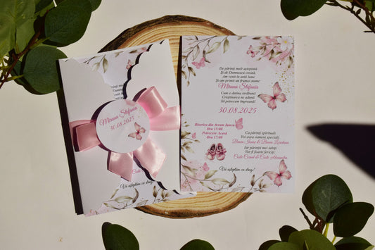 Invitatie Botez cu Plic si Fundita - B151