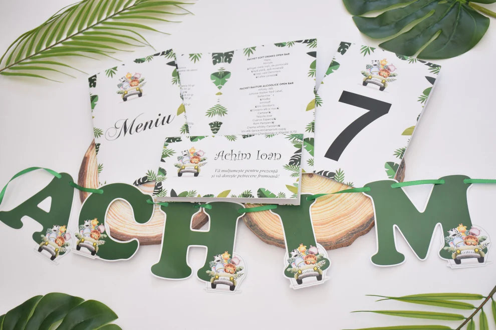 Set_Papetarie_Botez_Plic_invitatie_Meniu_ghirlanda_Jungla_2