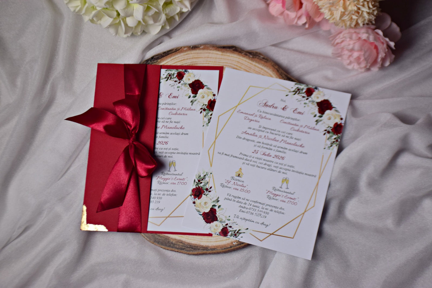 Invitație de Nuntă cu Semi-Plic și Fundiță Elegantă - N287